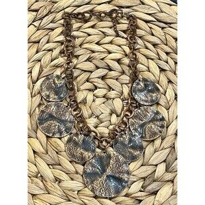 VTG Bronze Brutalist Hammered Collar Necklace Modernist Unsigned 16in Y2K